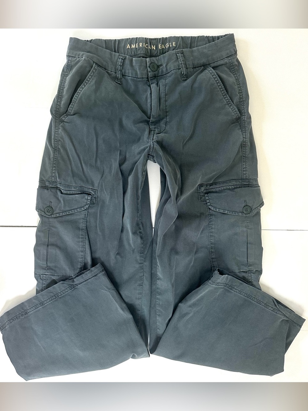 American Eagle Mid-Rise Baggy Wide Leg Cargo Pants 6 Short Slate Blue Y2K EUC